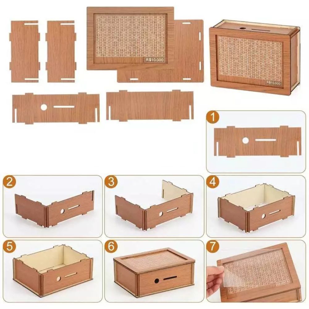 Cofre Caixa Desafio 10mil de Madeira Método Japonês