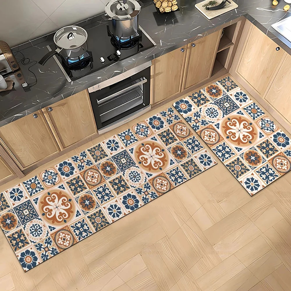 Tapete de Cozinha Estilo Azulejo – Antiderrapante, Impermeável e Fácil de Limpar